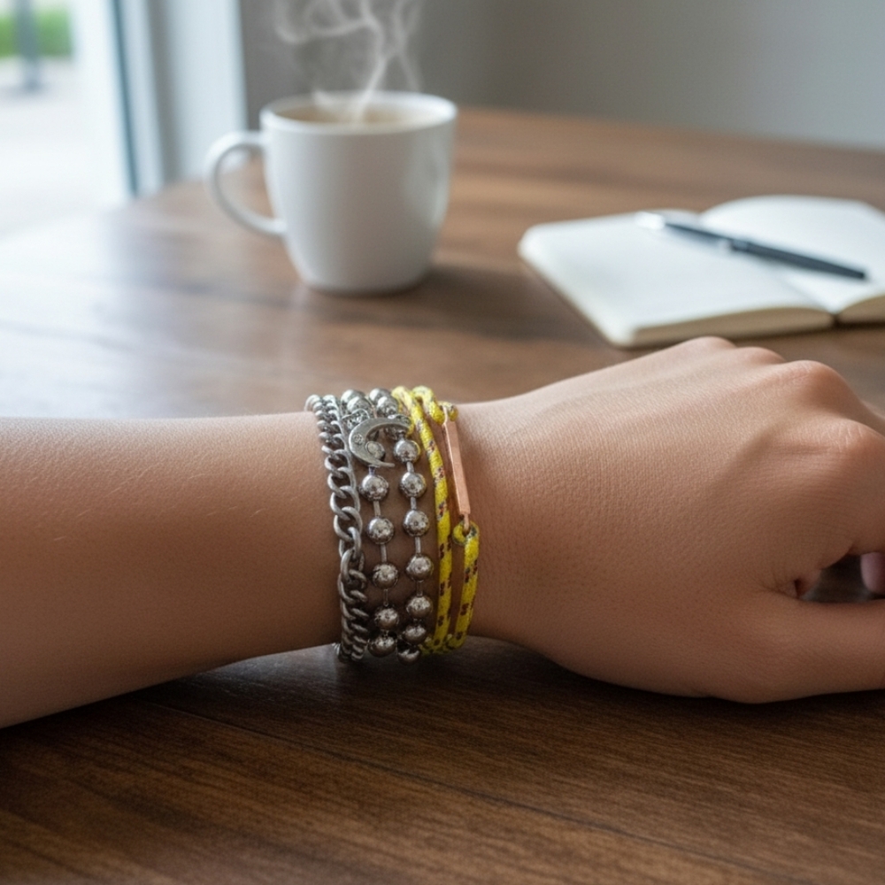 Aeropastle Silver chain and Gold Luck yarn bracelet bundle